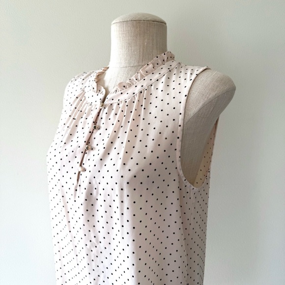 41 Hawthorn Prinsloo Pale Pink Polka Dot Ruffle Feminine Sleeveless Blouse - Picture 3 of 11